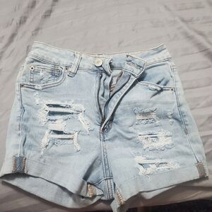 Rue 21 Size 0 Light Wash High Rise Distressed Cuffed Jean Shorts